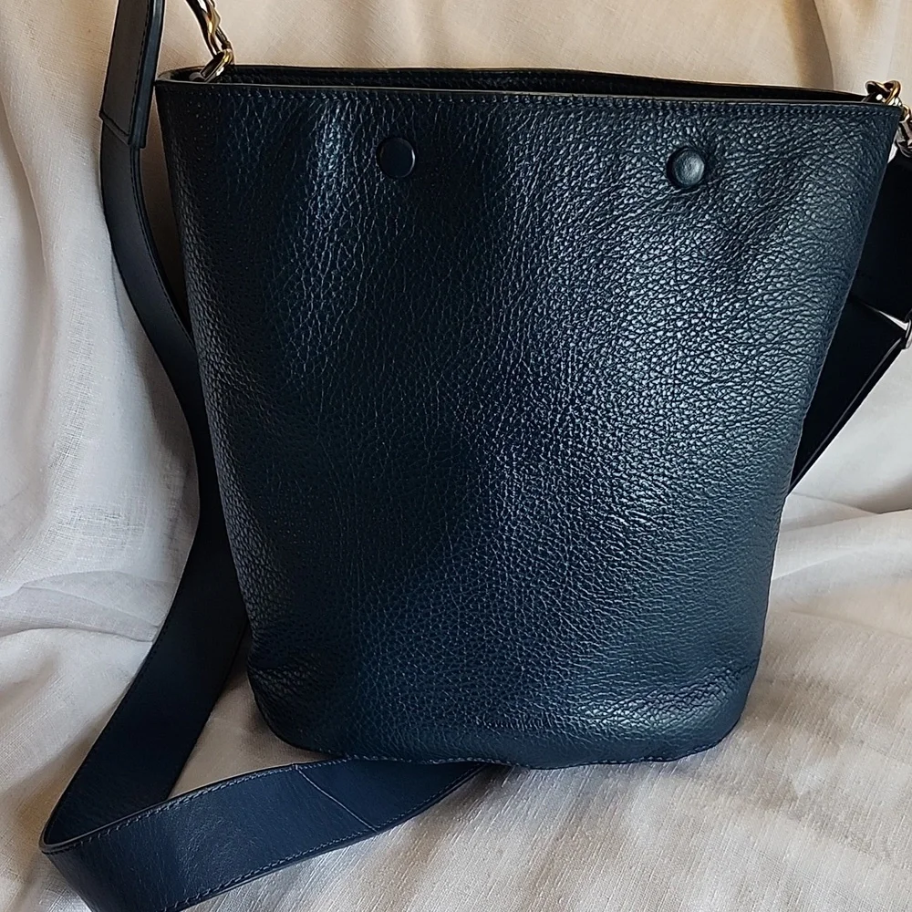 Steven Alan Ex Cond Blue Denim Pebble Leather Bucket Crossbody Bag, $64